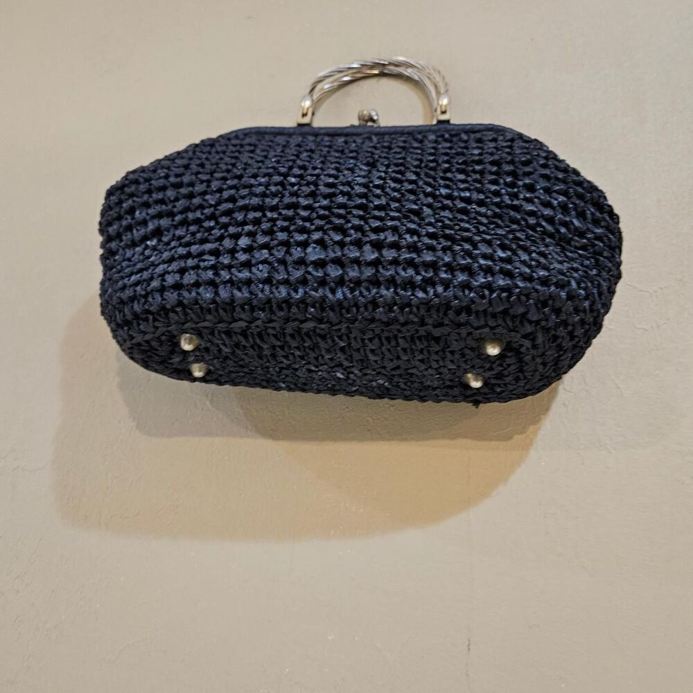 50s 60s cottagecore twee black raffia handbag made in italy - Picture 4 of 6